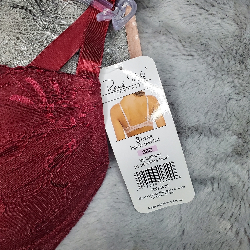 René Rofé lace detail, lightly padded bra trio in 36D - Picture 5 of 5